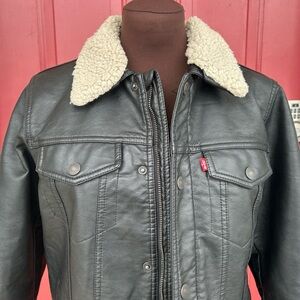 LEVI’S sM jr trucker jacket-looks NEW-size tag missing-msrmts below-faux leather